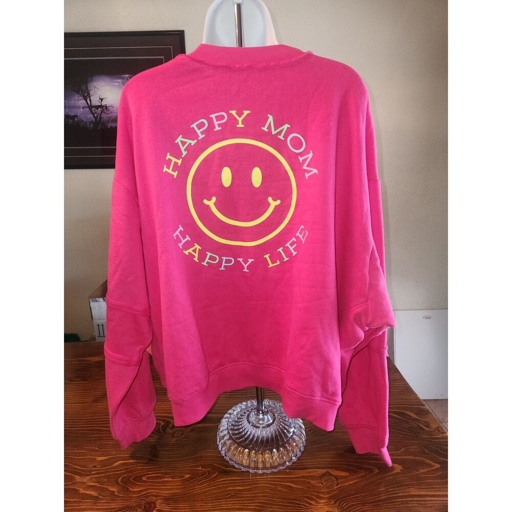 NWT Way To Celebrate Pink Happy Mom Happy Life Sweatshirt Women's Size 2XL